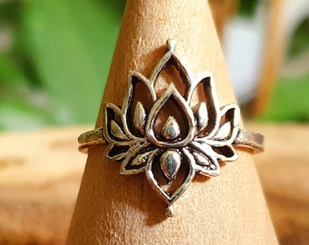 Anello fiore di loto / Argento / Anello di loto / Etnico / Rustico / Hippie / Buddha / Tribale / Zingaro / Boho