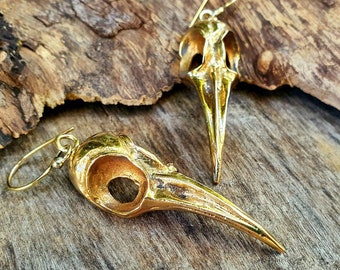 Crow Skull Golden Large Pending Aretes / Brass / Bird / Heavy Weights / Taxidermia / Brujería / Nordic