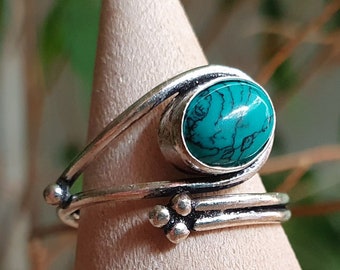 Ethnic style Silver & Turquoise Ring / Adjustable / Boho /  Bohemian / Psy / Rustic / Tribal / Gypsy / Festival / Healing / Festival