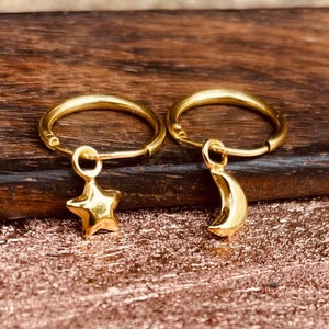 Mond und Stern 925 Sterling Silber Gold Ohrringe hypoallergen zarter Schmuck Hochzeit Boho Ethno Klassisch Boho Festival