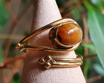 Tiger Eye Ring Brass Golden / Adjustable / Ethnic / Boho /  Bohemian / Psy / Rustic / Tribal / Gypsy / Festival / Healing / Festival