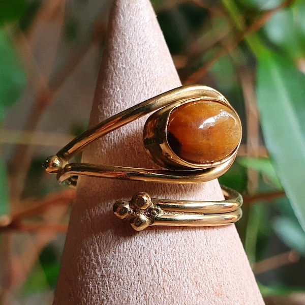 Bague L’œil de Tigre & Laiton / Ajustable / Ethnique / Bohème / Rustique / Festival / Hippie  / Tribal / Gypsy / Boho