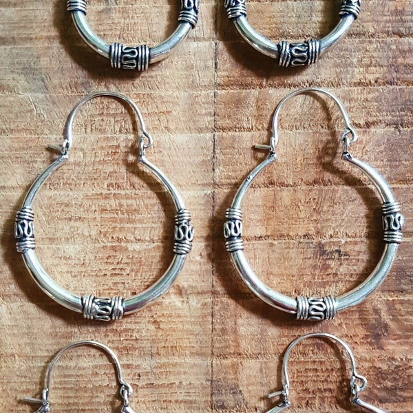 Silver Tribal Hoop Earrings / Ethnic / Rustic / Bohemian / Gold / Gypsy / Spiral / Hippie / Chunky / Festival / style