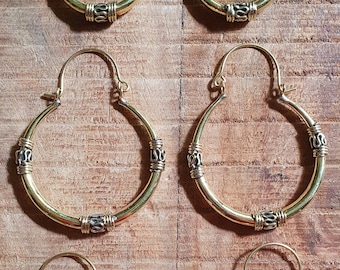 Pendientes Aro Bali Latón / Rústico Étnico Clásico XL XS Aros Hippie Tribal Boho Boho Festival Oro