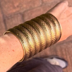 Long Cuff Bracelet Crescent Moon Pattern / Brass / Tribal / Boho / Ethnic / Rustic / Bohemian / Hippie / Jewellery / Adjustable / Unisex /