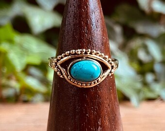 Evil Eye Ring Turquoise Brass / Protection / Boho /  Bohemian / Psy / Rustic / Tribal / Gypsy / Festival / Healing / Festival