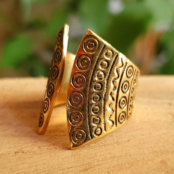 Aztec Brass Ring / Unisex / Mens / Large size / Geometric / Boho / Ethnic / Rustic / Festival / Bohemian / Hippie / Gypsy / Psy