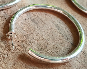 Thick Silver Hoop Earrings / Thickness 4mm / Brass / Ethnic / Vintage / Boho / Chic / Rustic / Psy / Gypsy / Bohemian