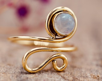 Maansteenring van messing, verstelbare maat, cadeau ring voor vrouwen