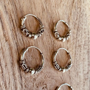 Sterling Silver 925 Hoop Earrings Bali Style Sleeper Dainty Hypoallergenic / Ethnic / Rustic / Bohemian / Gypsy / Hippie / Festival / style zdjęcie 1