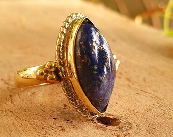 Bague en Laiton Lapis Lazuli / Ethnique / Bohème / Boho / Pierre de Naissance / Birthstone / Hippie / Rustique / Gypsy / Tribal / Festival