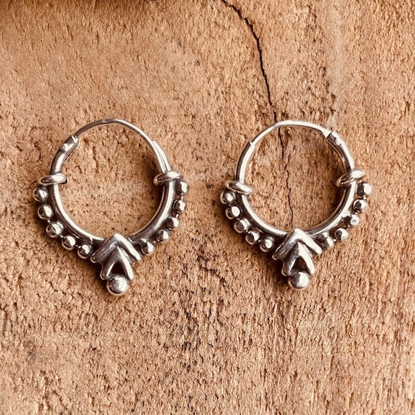 Mini Boho Sterling Silver 925 Hoop Earrings; Clicker Jewellery,  Small, Rustic, Yoga, Hippie, Gypsy, Pretty, Ssy, Boho, Bohemian, Festival