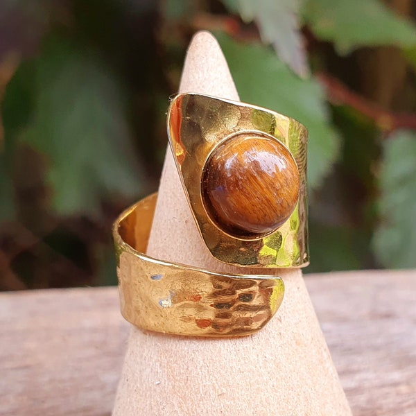 Bague l’œil de tigre Laiton / Ajustable / Spirale / Cadeau Femme / Ethnique / Rustique / Hippie  / Tribal / Gypsy / Boho