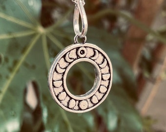 Lunar Calendar Necklace / Moon Phases / Hypoallergenic / Silver / Yoga / Reiki / Boho / Hippie / Rustic / Ethnic / Crystals / Third Eye /