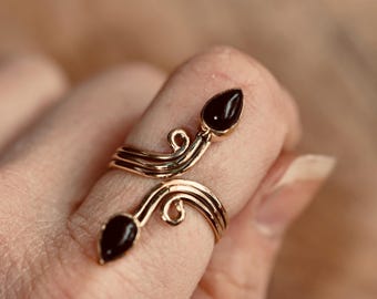 Anello regolabile Boho in onice nera e ottone, taglia unica, anello da donna regolabile, gioielli Boho