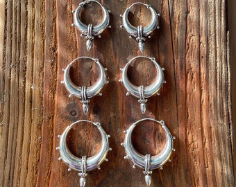 Tribal Chunky Silver Hoops; Ethnic / Boho / Unisex / Mens / Rustic / Psy / Gypsy / Spiral / Hippie / Bohemian / Festival / style