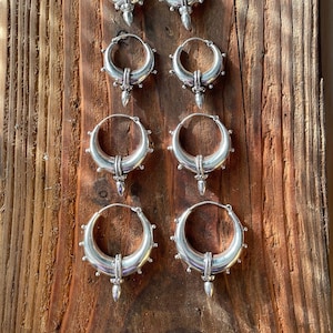 Tribal Chunky Silver Hoops; Ethnic / Boho / Unisex / Mens / Rustic / Psy / Gypsy / Spiral / Hippie / Bohemian / Festival / style