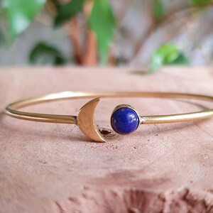 Gold Moon Bracelet / Lapis Lazuli / Brass / Bangle / Galaxy / Solar System / Planets / Boho / Adjustable / Hippie / Chic / Sun