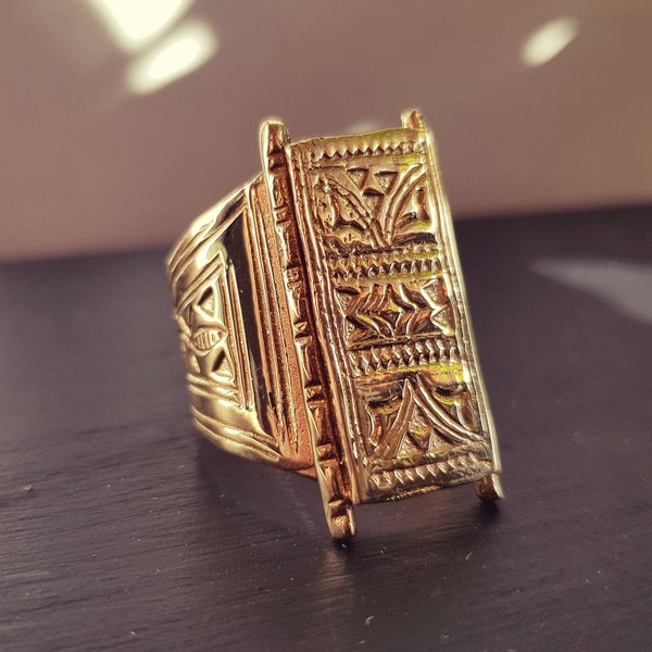 Touareg Bague Dorée / Homme / Africaine / Bohème / Boho / Chevalière homme / Mixt3 Psy / Géométrique / Gypsy / Ethnique / Rustique / Hippie