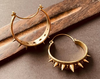 Gold Spike Hoop Earrings / Steampunk / Boho Jewellery / Punk / Goth Fashion / Tattoo / Ethnic / Rustic /  Gypsy / Spiral / Hippie style