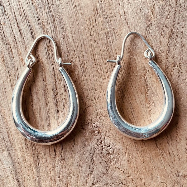 Chunky Silver Oval Hoop Earrings / Thick Hoop Earrings Ethnic / Boho / Vintage Unisex / Rustic / Psy / Gypsy / Spiral / Hippie / Tribal