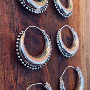 Silver Chunky Hoop Earrings / Silver Ball Detail / Ethnic / Rustic / Bohemian / Gold / Gypsy / Spiral / Hippie / Chunky / Festival / style