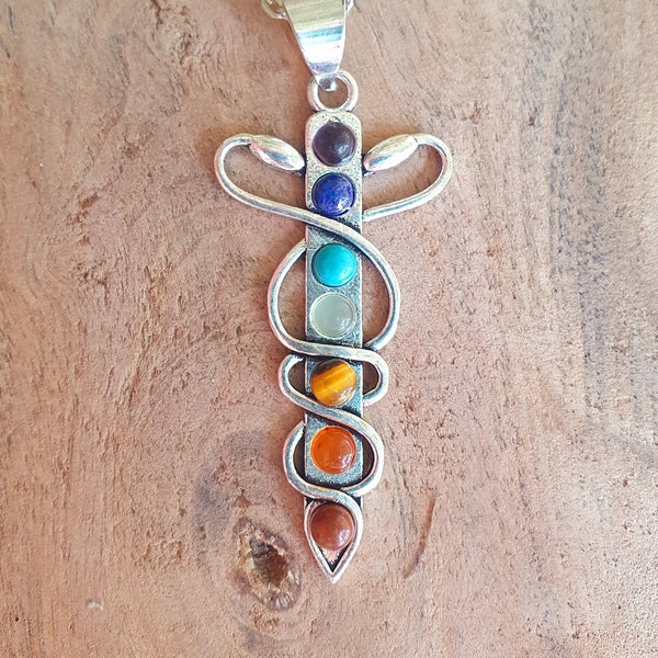 Collier épée 7 Chakras / Argent / Hypoallergénique / Acier Inoxydable / Yoga / Reiki / Boho / Bohème / Ethnique / Rustique / Illuminati