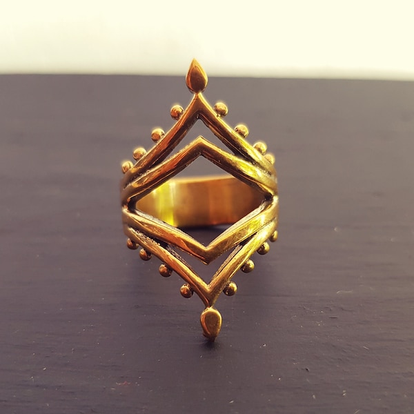 Ethnic Brass Ring / Boho / Ethnic / Rustic / Festival / Bohemian / Hippie / Gypsy / Psy / Thumb / Psy / Tribal ring