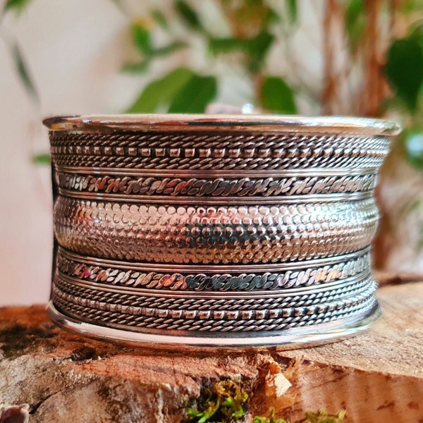 Textured Silver Cuff Bracelet / Tribal / Celtic / Boho / Ethnic / Rustic / Bohemian / Hippie / Gypsy / Jewellery / Adjustable