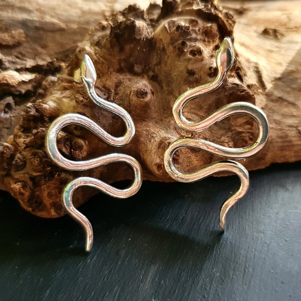 Silver Snake Earrings / Stud Earrings / Contemporary / Modern / Medusa / Boho / Brass / Animal / Nature