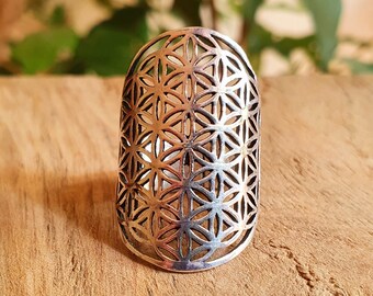 Bague Graine de Vie Argent / Mandala / Géométrique / Bohème / Boho/ Triangles / Psy / Gypsy / Ethnique / Rustique / Hippie / Tribal /