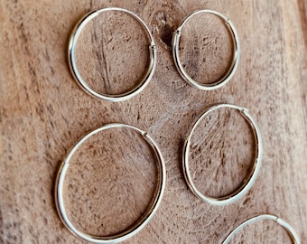 Sterling Silver 925 Clicker Hoops / Pure Silver Earrings / Dainty / Ethnic Boho Bohemian Marriage Bridal Jewelry Hippie Hiphop Festival