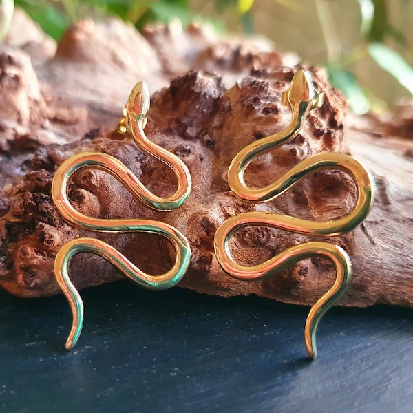 Gold Snake Earrings / Stud Earrings / Contemporary / Modern / Medusa / Boho / Brass / Animal / Nature