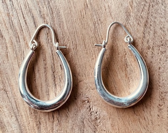 Chunky Silver Oval Hoop Earrings / Thick Hoop Earrings Ethnic / Boho / Vintage Unisex / Rustic / Psy / Gypsy / Spiral / Hippie / Tribal