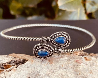 Zilveren Lapis Lazuli Arm Bracelet / Arm Jewel / Boho Bangle Spiral / Messing / Body Jewel / Tribal / Rustiek / Etnisch / Boho /