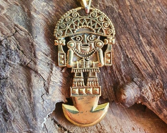 Goldene Maya-Pantheon-Halskette / Messing / hypoallergene Kette / Edelstahl / Azteken / Inka / Boho / Ethnisch / Rustikal