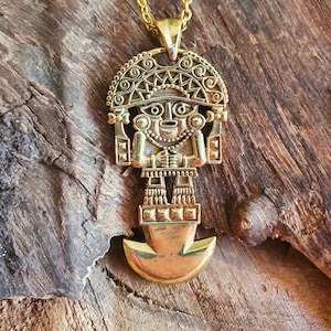 Gold Sacred Mayan God Pantheon Necklace Hypoallergenic Brass