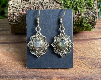 Labrdorite Earrings Drop Dangle Brass / Boho Jewellery / Bohemian Style / Ethnic Fashion / Rustic / Yoga / Crystals / Healing / Gift for Her