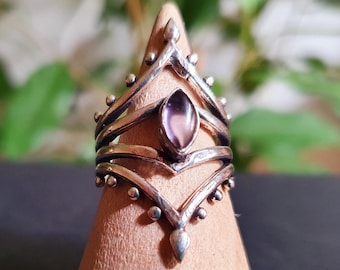 Améthyste Bague Argent / Ethnique / Bohème / Rustique / Festival / Hippie  / Tribal / Gypsy / Boho