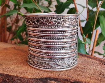 Grand Bracelet Manchette / Argent / Tribal / Celtic / Rustique / Ethnique / Bohème / Hippie / Gypsy / Homme / Bijou / Réglable / Mixte