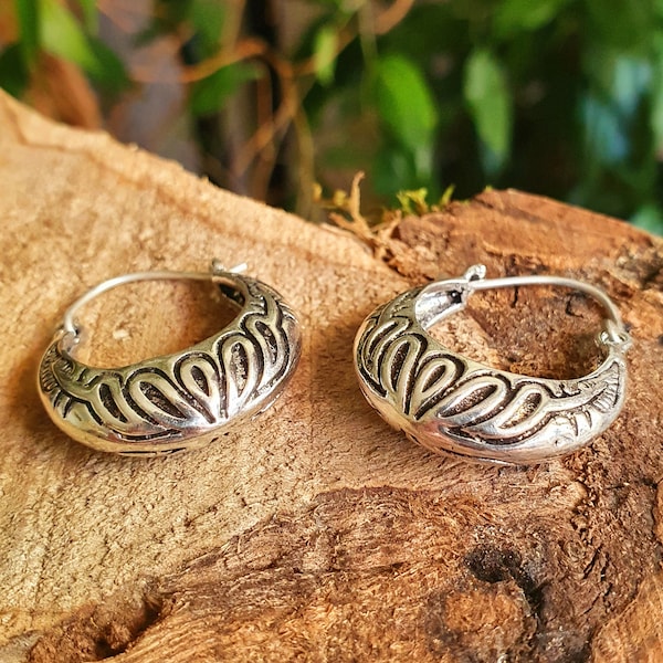 Tribal Chunky Silver Hoops; Ethnic Boho Chic Rustic Psy Gypsy Spiral Hippie Bohemian Festival style