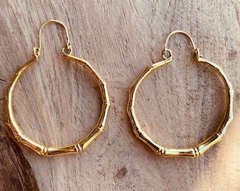 Gold Bamboo Hoop Earrings Ethnic Everyday Wear /Hip Hop Hoops  Festival Fashion