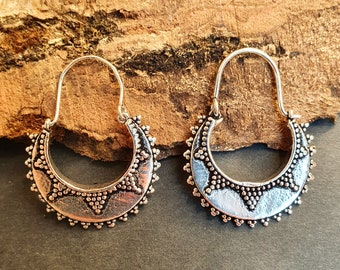 Afghani Créoles Boho Boucles D'oreilles Argent / Petite / Bohème Ethnique Yoga Rustique Chic Gypsy Hippie Tribal Bohemian