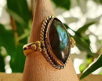 Anello Boho Labradorite Ottone / Etnico / Boho / Rustico / Festival / Hippie / Tribale / Zingaro / Boho