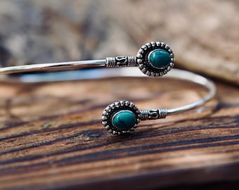 Silver Arm Bracelet Turquoise – Bali Style Silver Upper Arm Bracelet, Boho Goddess Jewellery, Adjustable Statement Arm Band