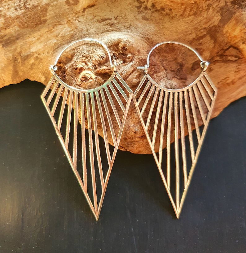 Grande Triangles Boucles d'oreilles Argentée Steampunk Geometrique Ethnique Rustique bohème Chic Gypsy Spiral Hippie Tribal style image 10