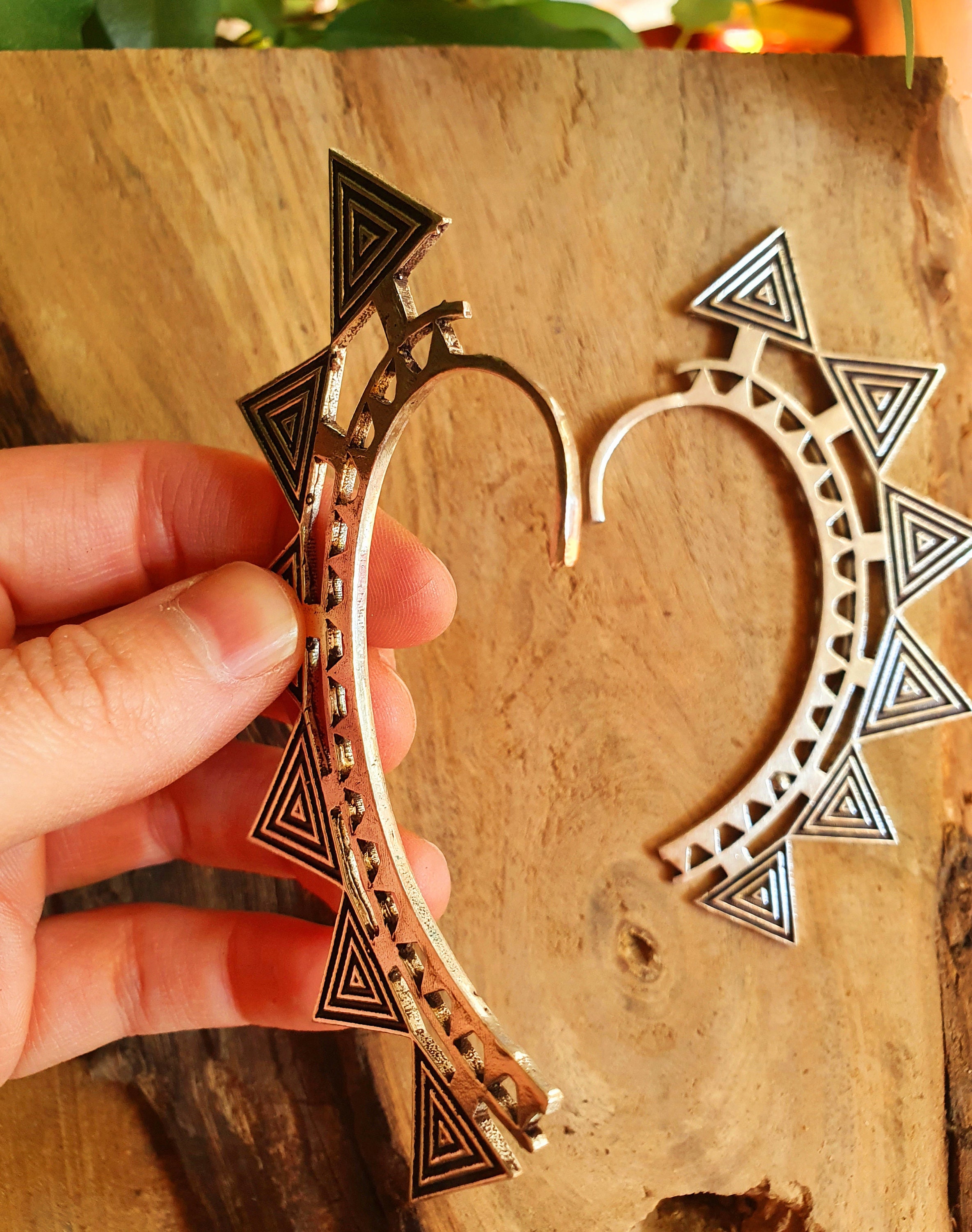Ear Cuff Silver Aztec Triangles Design / Tribal / Boho / Unisex / Mens ...
