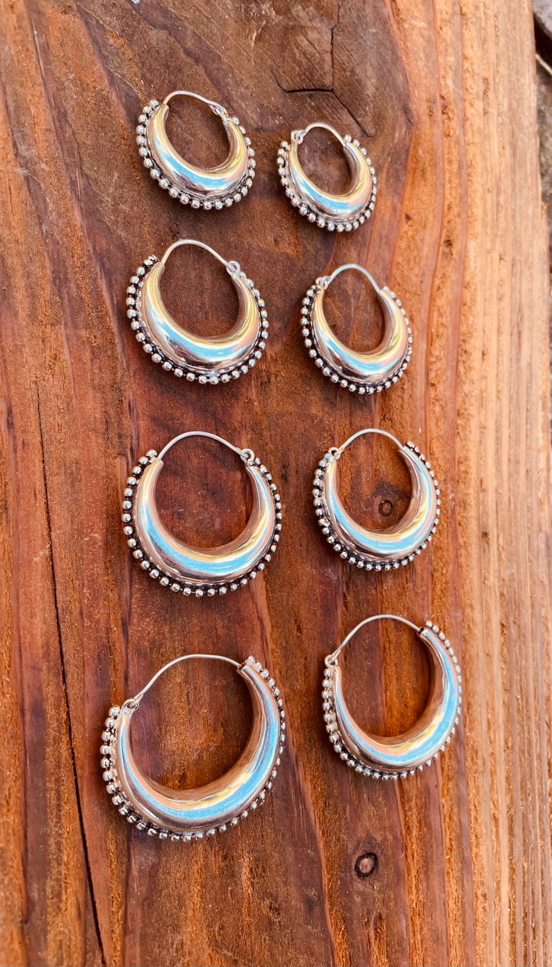 Pendientes Criollos Grandes Plata Con Bolas / Tribal / Rústico / Étnico / Hippie / Boho / Boho / Festival imagen 6