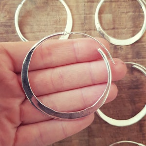 Rustic Silver Hoop Earrings / Ethnic Boho Classic XL Bohemian Chic Gypsy Spiral Hippie Tribal Hiphop style image 5