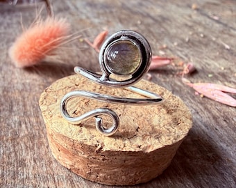 Spiral Silver Ring Labradorite, Non Tarnish Jewellery Adjustable Silver Ring